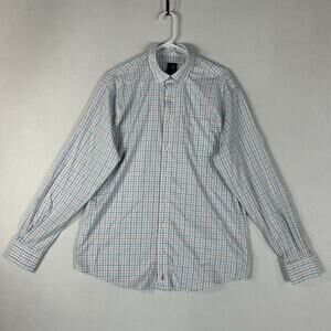 JOHNNIE-O Performance Button Up Shirt Mens Large Plaid Check Confetti Casual Top